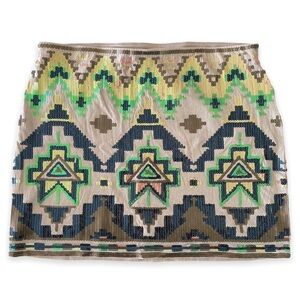 EXPRESS Sequin Aztec Print‎ Mini Skirt Boho Festival Colorful Elegant
